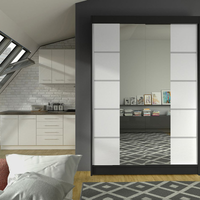 Moderní šatní skříň LINH 5 - šířka 120 cm, černá / bílá