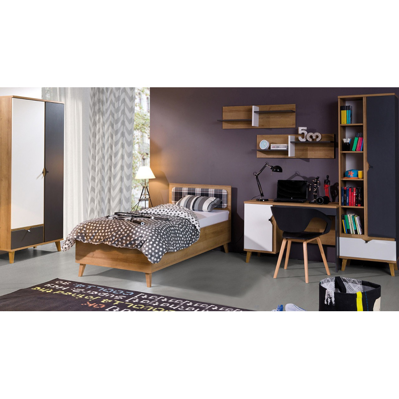 Studentský nábytek s postelí 90x200 VISTA 4 - dub zlatý / bílý / grafit