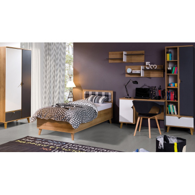Studentský nábytek s postelí 90x200 VISTA 4 - dub zlatý / bílý / grafit