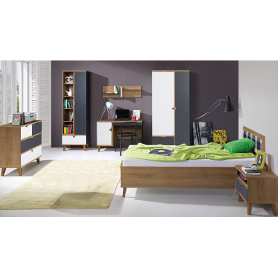 Studentský nábytek s postelí 90x200 VISTA 2 - dub zlatý / bílý / grafit