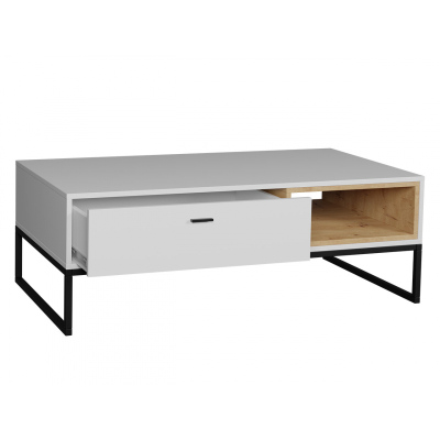 Konferenční stolek BEND - bílý / dub artisan