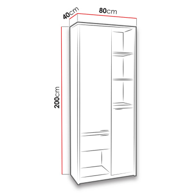 Šatní skříň 80 cm PEORIA 1 - dub monastery / lesklá černá