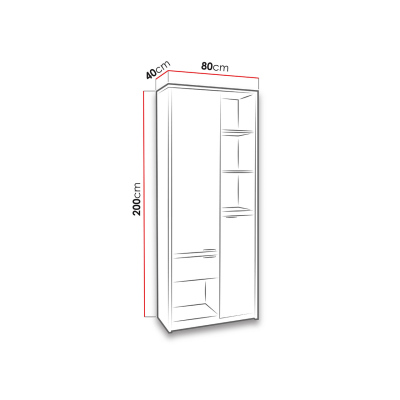 Šatní skříň 80 cm PEORIA 1 - dub monastery / lesklá černá