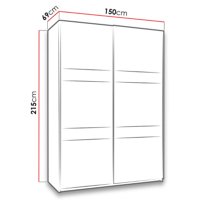 Šatní skříň 150 cm s LED osvětlením PEORIA 3 - dub monastery / lesklá černá