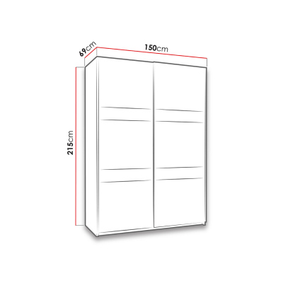 Šatní skříň 150 cm s LED osvětlením PEORIA 3 - dub monastery / lesklá černá