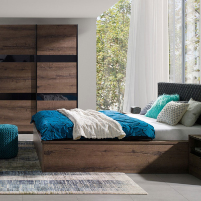 Ložnicová sestava s postelí 160x200 PEORIA 1 - dub monastery / lesklá černá