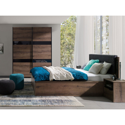 Ložnicová sestava s postelí 160x200 PEORIA 1 - dub monastery / lesklá černá