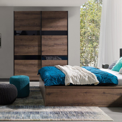 Ložnicová sestava s postelí 160x200 PEORIA 8 - dub monastery / lesklá černá