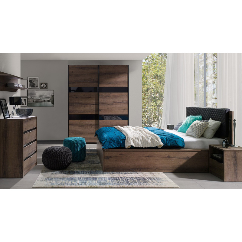 Ložnicová sestava s postelí 160x200 PEORIA 8 - dub monastery / lesklá černá