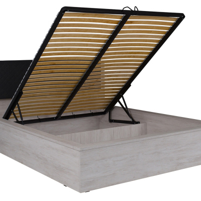 Manželská postel 160x200 PEORIA - dub monastery / černá ekokůže