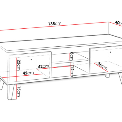 TV stolek 135 cm ALBANY - matný bílý / dub san remo