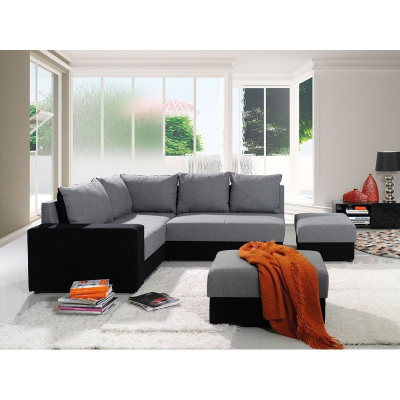 Rohová sedací souprava CORTLAND - černá / světlá šedá, levý roh