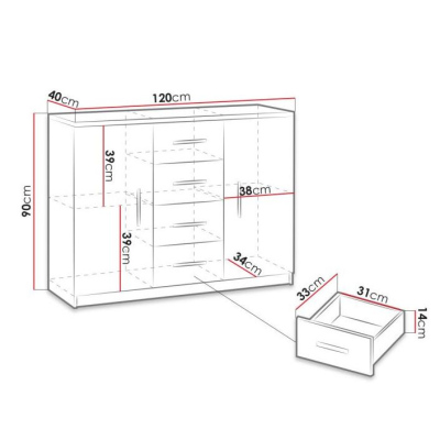 Kombinovaná komoda CORTLAND - bílá