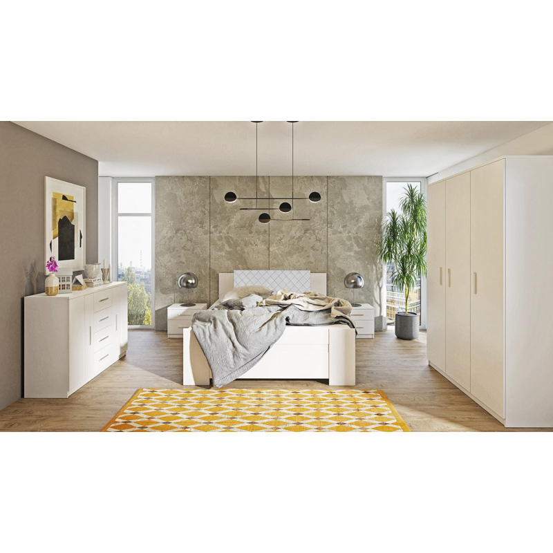 Ložnicová sestava s postelí 160x200 CORTLAND 8 - bílá / bílá ekokůže