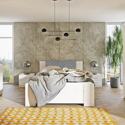 Ložnicová sestava s postelí 160x200 CORTLAND 8 - bílá / šedá ekokůže