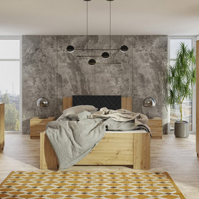 Ložnicová sestava s postelí 160x200 CORTLAND 8 - dub artisan / černá ekokůže