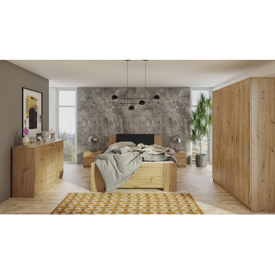 Ložnicová sestava s postelí 160x200 CORTLAND 8 - dub artisan / černá ekokůže