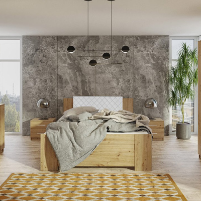 Ložnicová sestava s postelí 160x200 CORTLAND 8 - dub artisan / bílá ekokůže