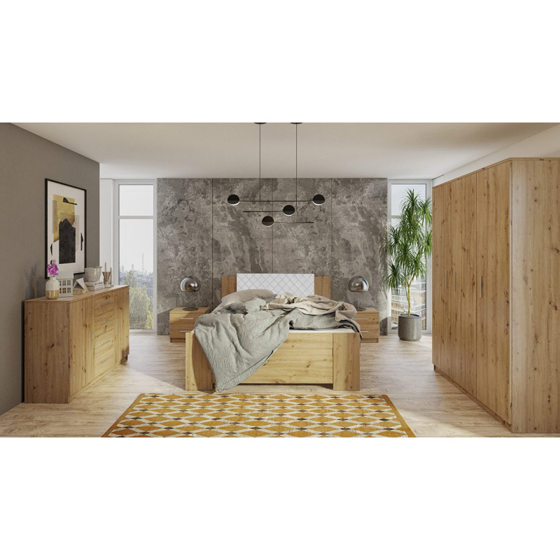 Ložnicová sestava s postelí 160x200 CORTLAND 8 - dub artisan / bílá ekokůže