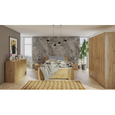 Ložnicová sestava s postelí 160x200 CORTLAND 8 - dub artisan / šedá ekokůže