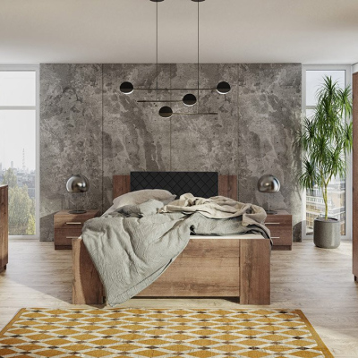 Ložnicová sestava s postelí 160x200 CORTLAND 8 - dub monastery / černá ekokůže