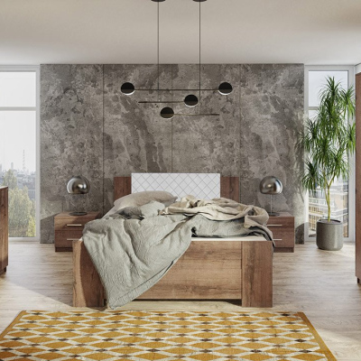 Ložnicová sestava s postelí 160x200 CORTLAND 8 - dub monastery / bílá ekokůže