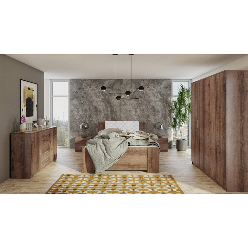 Ložnicová sestava s postelí 160x200 CORTLAND 8 - dub monastery / bílá ekokůže