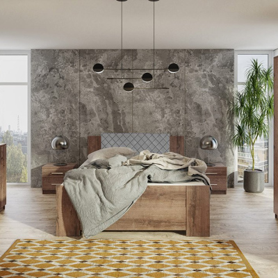 Ložnicová sestava s postelí 160x200 CORTLAND 8 - dub monastery / šedá ekokůže