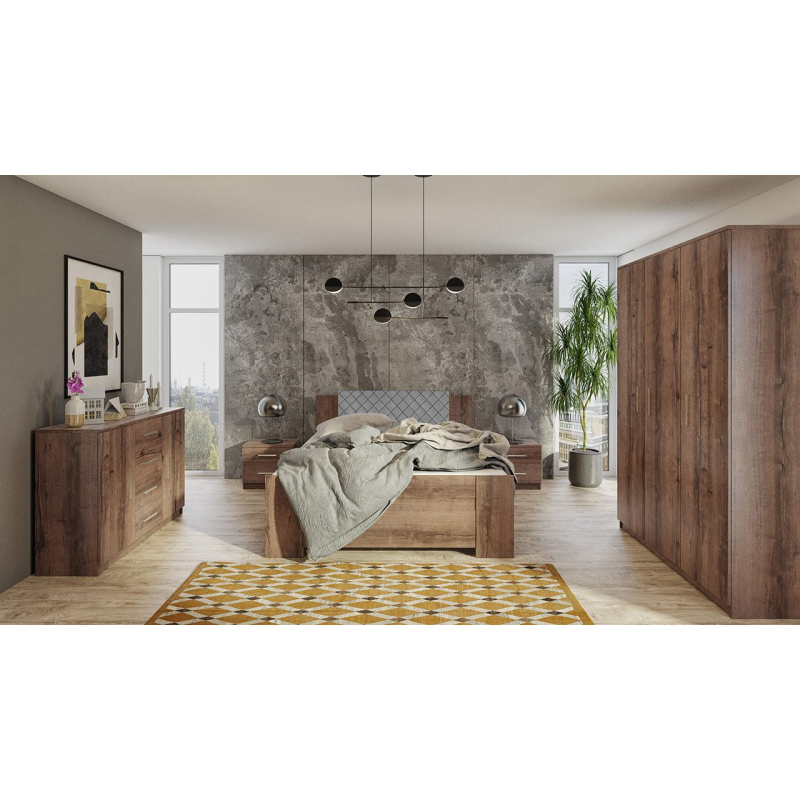 Ložnicová sestava s postelí 160x200 CORTLAND 8 - dub monastery / šedá ekokůže