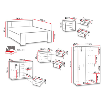 Ložnicová sestava s postelí 160x200 CORTLAND 8 - bílá / bílá ekokůže