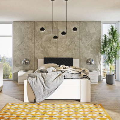 Ložnicová sestava s postelí 160x200 CORTLAND 7 - bílá / černá ekokůže