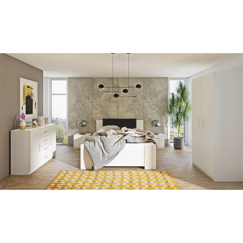 Ložnicová sestava s postelí 160x200 CORTLAND 7 - bílá / černá ekokůže