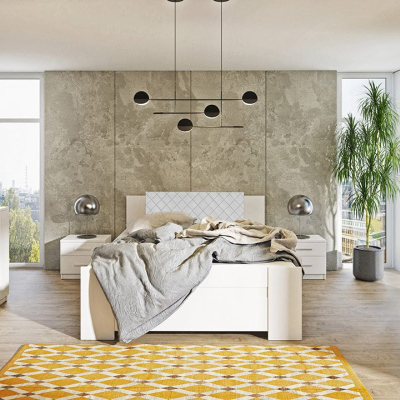 Ložnicová sestava s postelí 160x200 CORTLAND 7 - bílá / bílá ekokůže