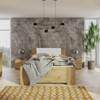 Ložnicová sestava s postelí 160x200 CORTLAND 7 - dub artisan / bílá ekokůže