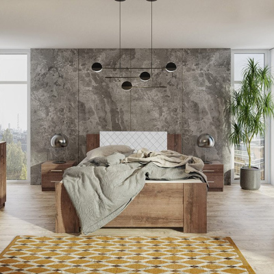 Ložnicová sestava s postelí 160x200 CORTLAND 7 - dub monastery / bílá ekokůže