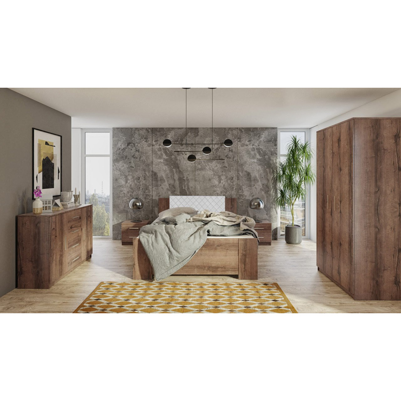 Ložnicová sestava s postelí 160x200 CORTLAND 7 - dub monastery / bílá ekokůže