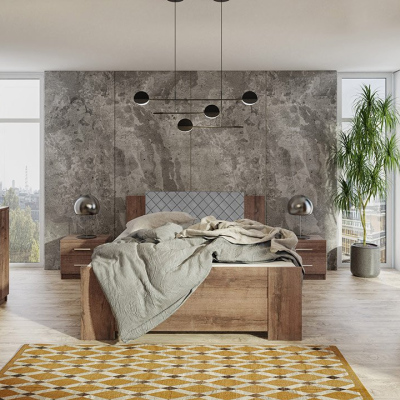 Ložnicová sestava s postelí 160x200 CORTLAND 7 - dub monastery / šedá ekokůže