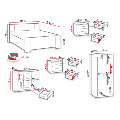 Ložnicová sestava s postelí 160x200 CORTLAND 7 - bílá / černá ekokůže