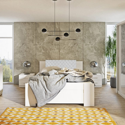 Ložnicová sestava s postelí 160x200 CORTLAND 6 - bílá / bílá ekokůže