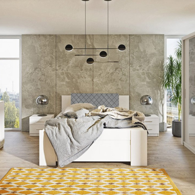 Ložnicová sestava s postelí 160x200 CORTLAND 6 - bílá / šedá ekokůže