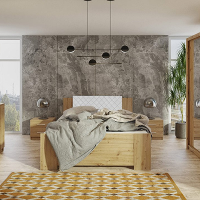 Ložnicová sestava s postelí 160x200 CORTLAND 6 - dub artisan / bílá ekokůže