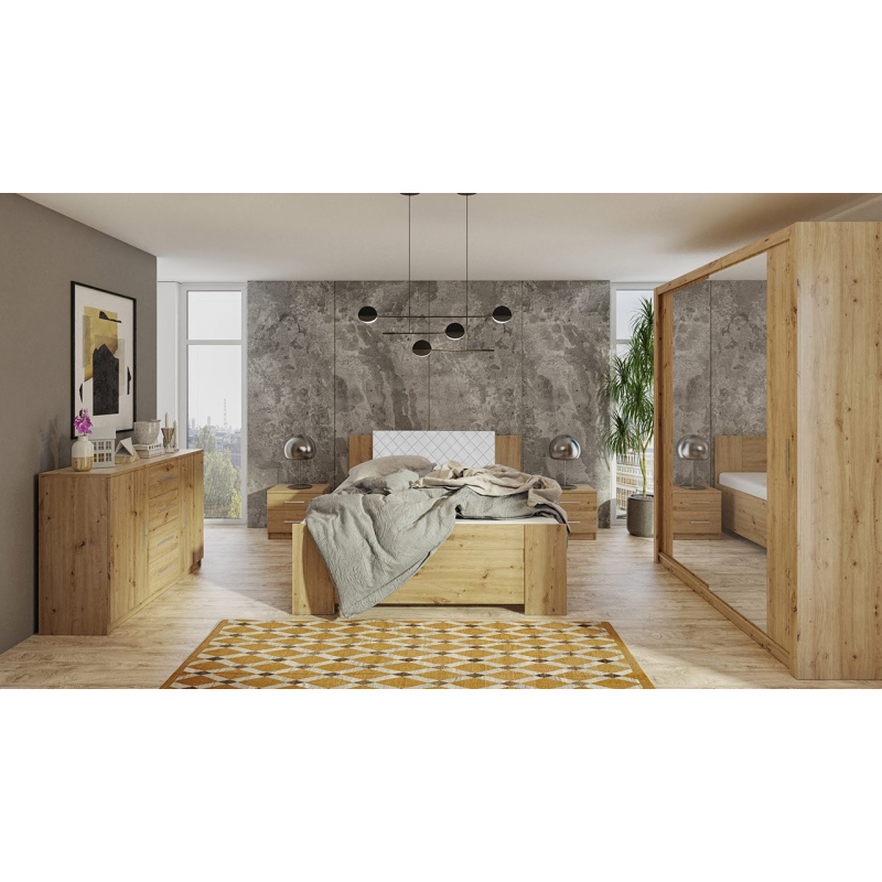 Ložnicová sestava s postelí 160x200 CORTLAND 6 - dub artisan / bílá ekokůže