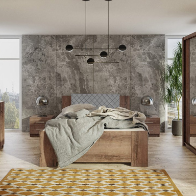 Ložnicová sestava s postelí 160x200 CORTLAND 6 - dub monastery / šedá ekokůže