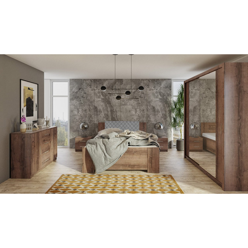 Ložnicová sestava s postelí 160x200 CORTLAND 6 - dub monastery / šedá ekokůže