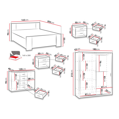 Ložnicová sestava s postelí 160x200 CORTLAND 6 - bílá / bílá ekokůže