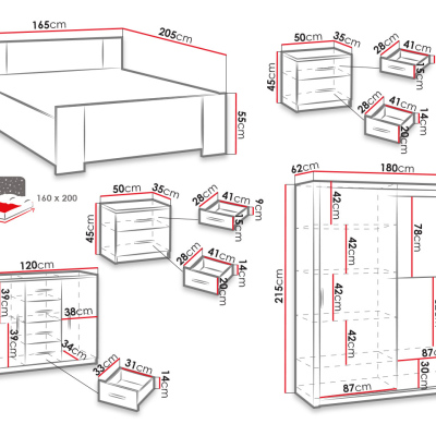 Ložnicová sestava s postelí 160x200 CORTLAND 6 - bílá / šedá ekokůže