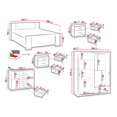 Nábytek do ložnice s postelí 160x200 CORTLAND 6 - dub monastery