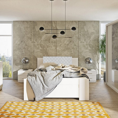 Ložnicová sestava s postelí 160x200 CORTLAND 5 - bílá / bílá ekokůže