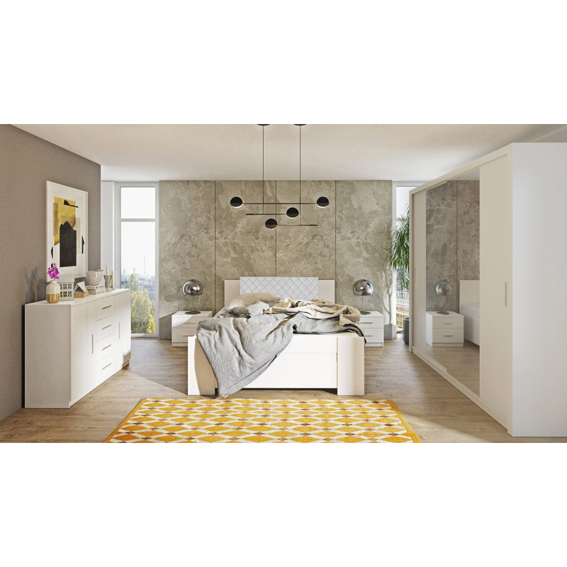 Ložnicová sestava s postelí 160x200 CORTLAND 5 - bílá / bílá ekokůže