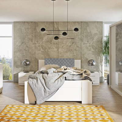 Ložnicová sestava s postelí 160x200 CORTLAND 5 - bílá / šedá ekokůže